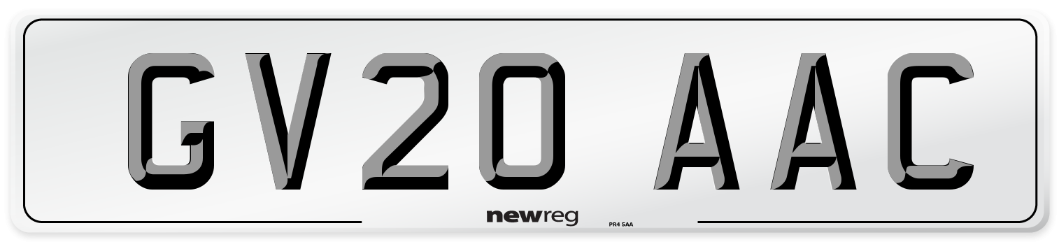 GV20 AAC Number Plate from New Reg